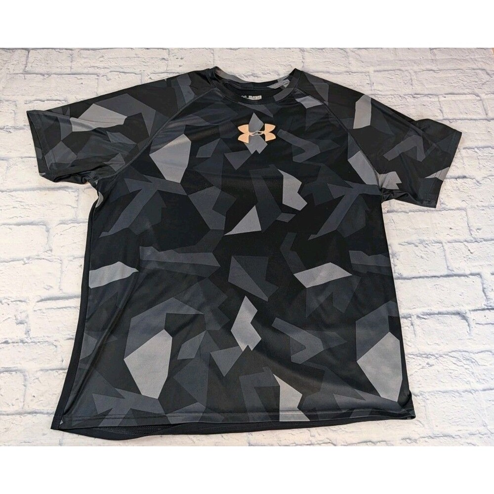 Under Armour Heat Gear T Shirt Mens Size 2XL Black Geometric Black  Fitted